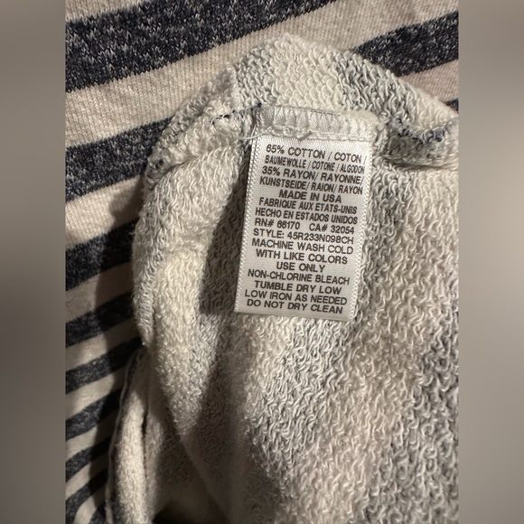 Free People Gray Cream Striped Terry Cloth Tunic Dress Beach Size Medium - Picture 5 of 5